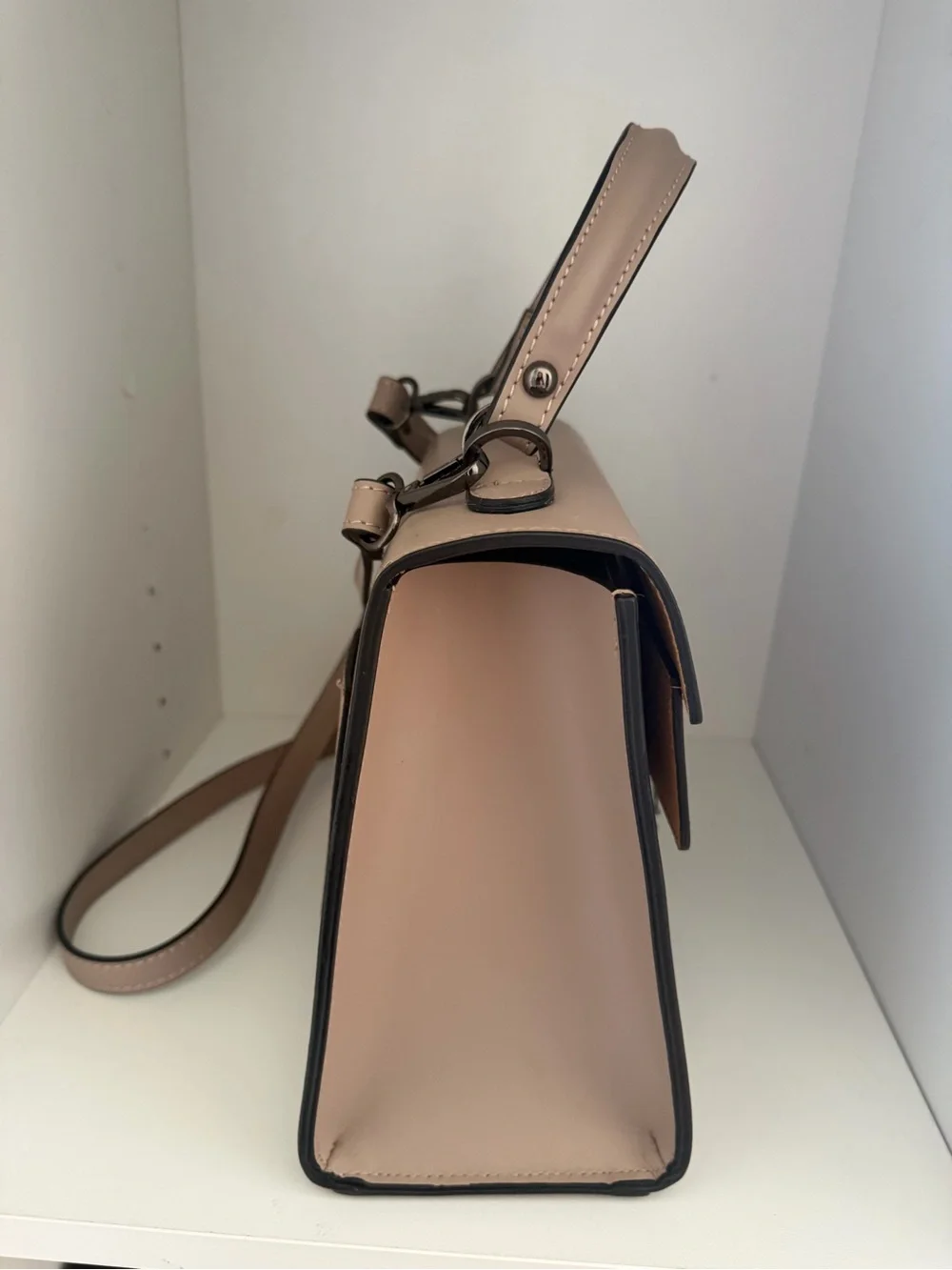 Top-Handle Nude Taupe Leather Satchel top handle stylish work bag.
